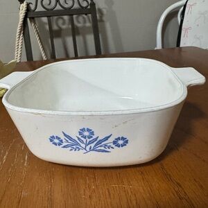 CorningWare White Casserole Dish with Blue Floral Design